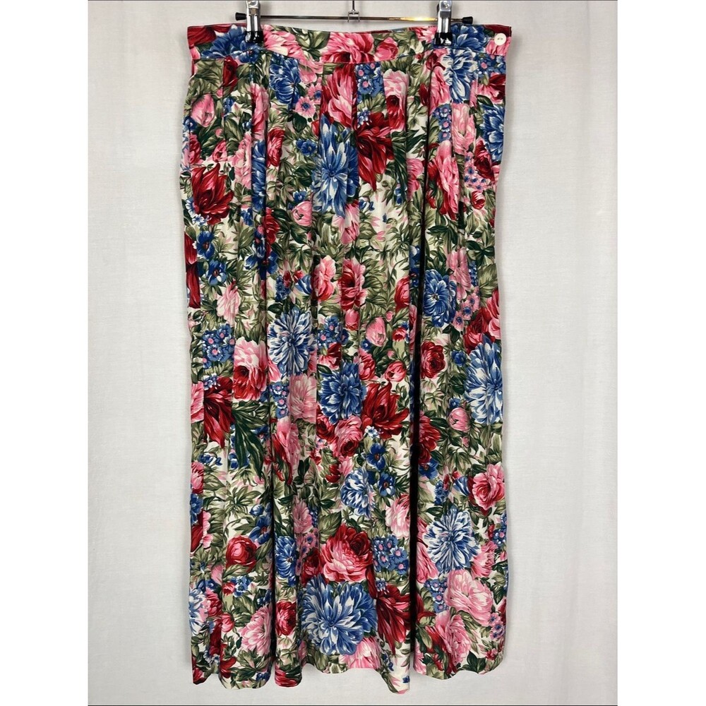 Vintage 1990s Charter Club Pink and Red Floral Pleated Midi Skirt